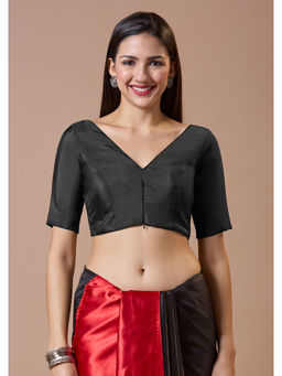 SALWAR STUDIO - Black Silk V Neck Comfort Fit Readymade Blouse