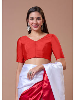 SALWAR STUDIO - Red Silk V Neck Comfort Fit Readymade Blouse