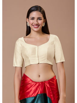 SALWAR STUDIO - Off White Silk Sweetheart Neck Comfort Fit Readymade Blouse