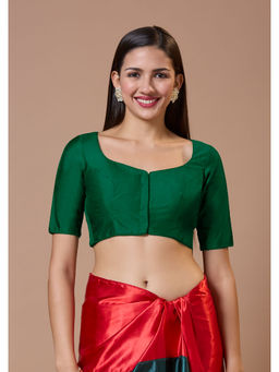 SALWAR STUDIO - Green Silk Sweetheart Neck Comfort Fit Readymade Blouse