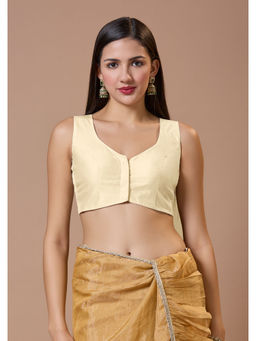 SALWAR STUDIO - Off White Silk Sleeveless Comfort Fit Readymade Blouse