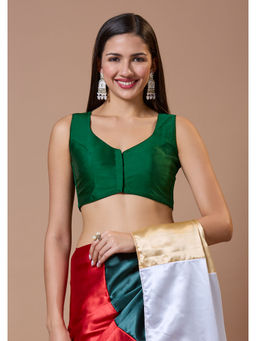 SALWAR STUDIO - Green Silk Sleeveless Comfort Fit Readymade Blouse