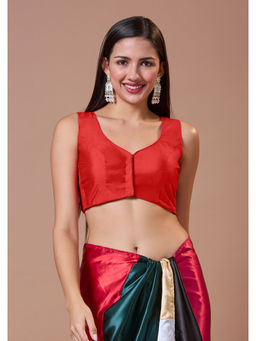 SALWAR STUDIO - Red Silk Sleeveless Comfort Fit Readymade Blouse