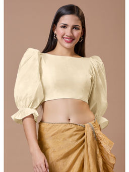 SALWAR STUDIO - Off White Silk Boat Neck Comfort Fit Readymade Blouse