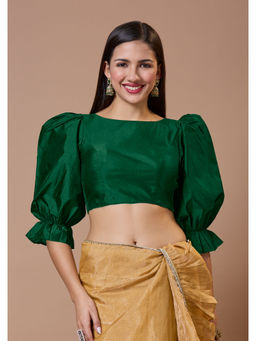 SALWAR STUDIO - Green Silk Boat Neck Comfort Fit Readymade Blouse