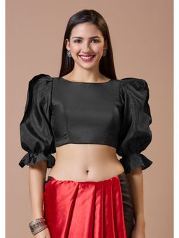 SALWAR STUDIO - Black Silk Boat Neck Comfort Fit Readymade Blouse