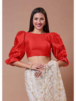SALWAR STUDIO - Red Silk Boat Neck Comfort Fit Readymade Blouse