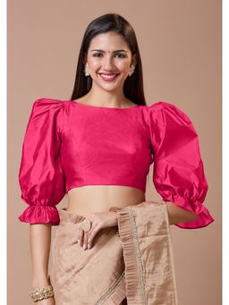 SALWAR STUDIO - Pink Silk Boat Neck Comfort Fit Readymade Blouse