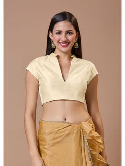 SALWAR STUDIO - Off White Silk Mandarin Neck Comfort Fit Readymade Blouse