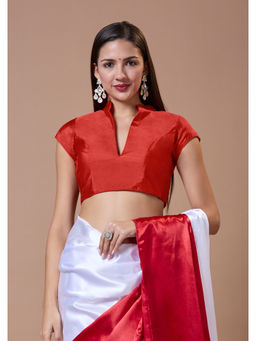 SALWAR STUDIO - Red Silk Mandarin Neck Comfort Fit Readymade Blouse