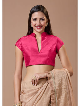 SALWAR STUDIO - Pink Silk Mandarin Neck Comfort Fit Readymade Blouse