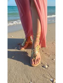 Sandal Stories - Golden 3D Butterfly Tie-Up Sandals