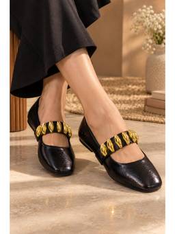 Sandal Stories - Mary Jane Statement Buckle Ballerinas - Onyx Black