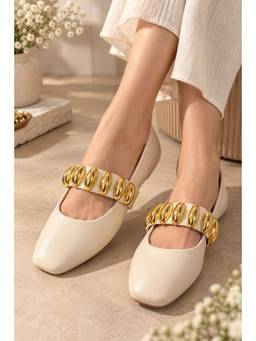 Sandal Stories - Mary Jane Statement Buckle Ballerinas - Ivory Cream