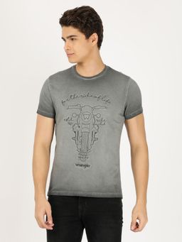 Wrangler - Men Printed Grey T-Shirt (Regular)