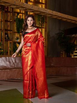 Beatitude - Red Kanjivaram Woven Saree with Unstitched Blouse