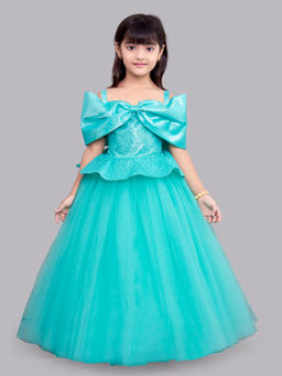 Pink Chick - Offshoulder Sequins Bow Gown -turquoise