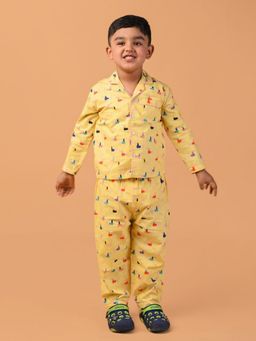 Mama & Peaches - Yellow Colourful Puppies Shirt and Pyjama (Set of 2)