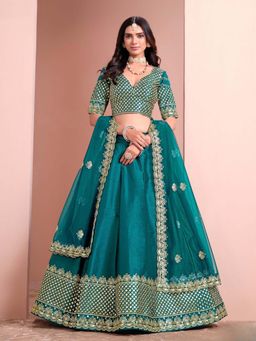Odette - Blue Art Silk Embellished Semi-Stitched lehenga with Unstitched Blouse & Dupatta (Set of 3)
