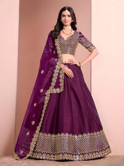 Odette - Purple Art Silk Embellished Semi-Stitched lehenga with Unstitched Blouse & Dupatta (Set of 3)