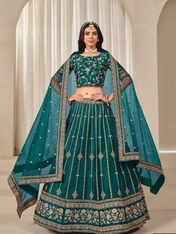 Odette - Teal Art Silk Embroidered Semi-Stitched lehenga with Unstitched Blouse & Dupatta (Set of 3)