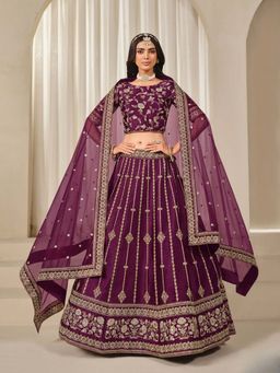 Odette - Purple Art Silk Embroidered Semi-Stitched lehenga with Unstitched Blouse & Dupatta (Set of 3)