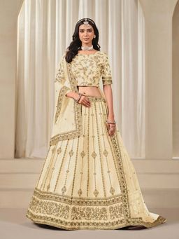 Odette - Cream Art Silk Embroidered Semi-Stitched lehenga with Unstitched Blouse & Dupatta (Set of 3)