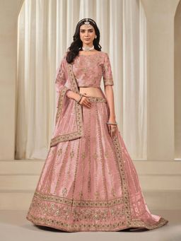 Odette - Pink Art Silk Embroidered Semi-Stitched lehenga with Unstitched Blouse & Dupatta (Set of 3)