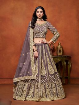 Odette - Purple Net Embroidered Semi-Stitched lehenga with Unstitched Blouse & Dupatta (Set of 3)