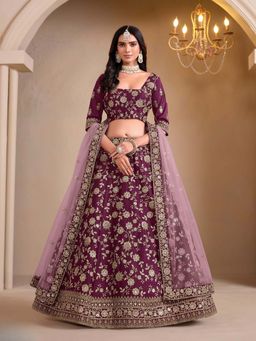 Odette - Purple Art Silk Embroidered Semi-Stitched lehenga with Unstitched Blouse & Dupatta (Set of 3)