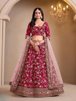 Odette - Pink Art Silk Embroidered Semi-Stitched lehenga with Unstitched Blouse & Dupatta (Set of 3)