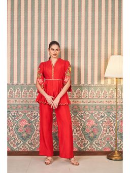 SAMMOHI BY MOKSHA & HIRAL - Red Hand Embellishments Co-Ord (Set of 2)