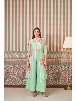 SAMMOHI BY MOKSHA & HIRAL - Green Bralette with Jacket and Palazzo (Set of 3)