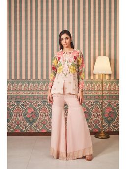 SAMMOHI BY MOKSHA & HIRAL - Pink Floral Top with Sharara (Set of 2)