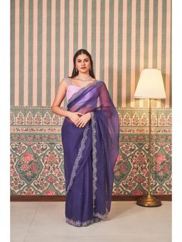 SAMMOHI BY MOKSHA & HIRAL - Blue Hand Embroidery Saree with Stitched Blouse