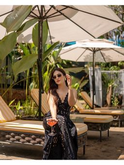 Loveable Creations By Muskan - Maio Black Self Design Swimsuit with Skirt