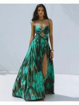 Loveable Creations By Muskan - Starfish Green Abstract Swimsuit with Skirt