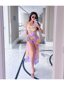 Loveable Creations By Muskan - Kiya Purple Floral Swimsuit with Sarong