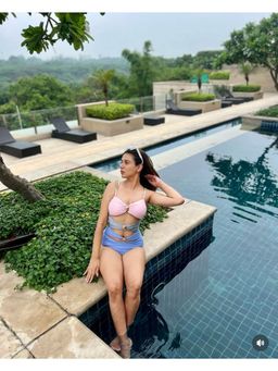 Loveable Creations By Muskan - Haley Lavender Colorblock Swimsuit with Skirt