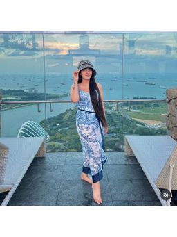 Loveable Creations By Muskan - Beautiful Vintage Blue Floral Swimsuit with Sarong