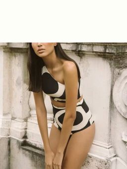 Loveable Creations By Muskan - Sia Black Chiffon Geometric Swimsuit with Sarong