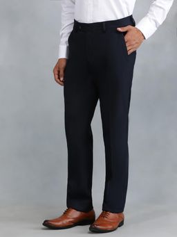 Greenfibre - Navy Blue Terry Rayon Solid Formal Trouser