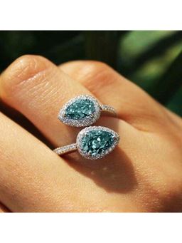 Amorenmore - Aqua Serene Dual Pear Aqua Blue Open Band Adjustable Ring