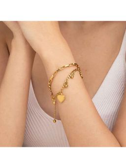 Amorenmore - Golden Heart Adjustable Gold Tone Charm Bracelet