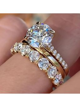 Amorenmore - Eternal Brilliance Triple Band Cz Gold Plated Ring Set