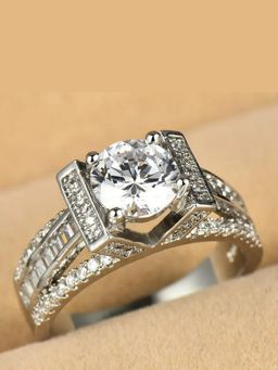 Amorenmore - Radiant Crown Round Cz Pave Frame Solitaire Ring