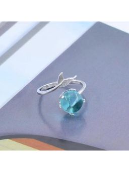 Amorenmore - Aqua Glow 925 Silver Plated Minimal Elegant Adjustable Ring