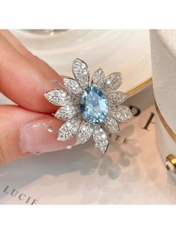 Amorenmore - Blossom Azure Radiance 925 Silver Plated Adjustable Ring