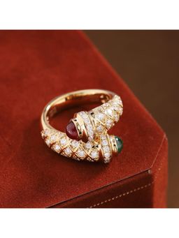Amorenmore - Amore N More Regalia Dual Gem Red Green Gold Plated Adjustable Ring