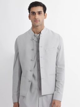 Rare Rabbit - Mens Grey Mandarin Collar Nehru Jacket